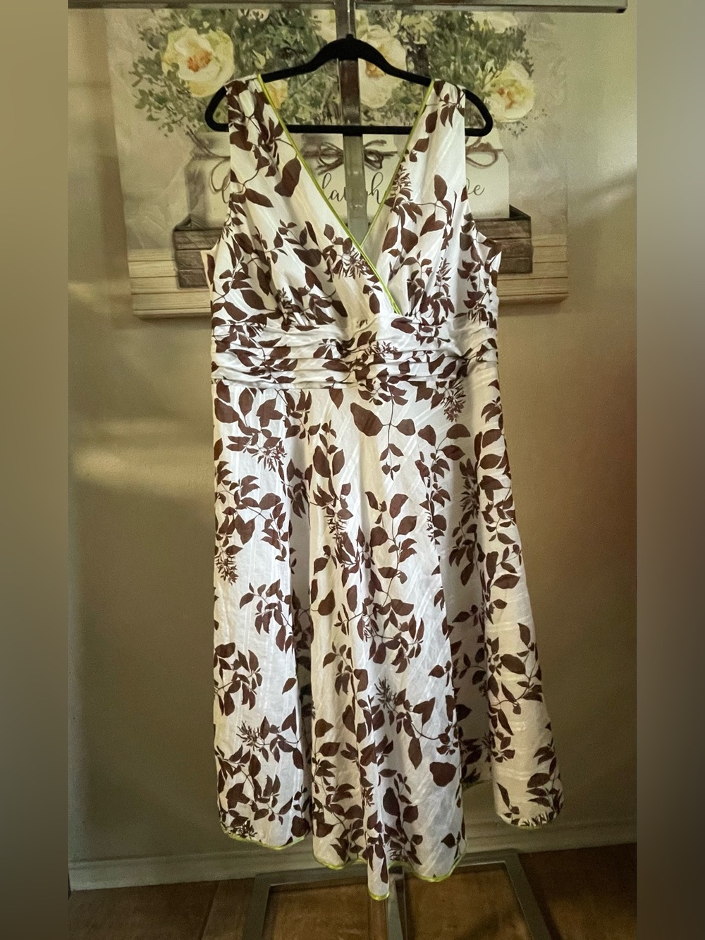 Robbie Bee White Dress with Brown Floral Print